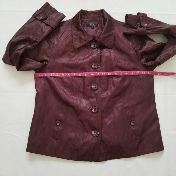 Tribal Women’s Long Sleeve Lined Burgundy Button-Up Coat Jacket Size 12 - Picture 9 of 15